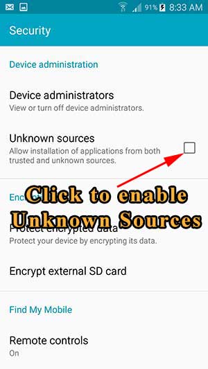 click to enable unknown sources